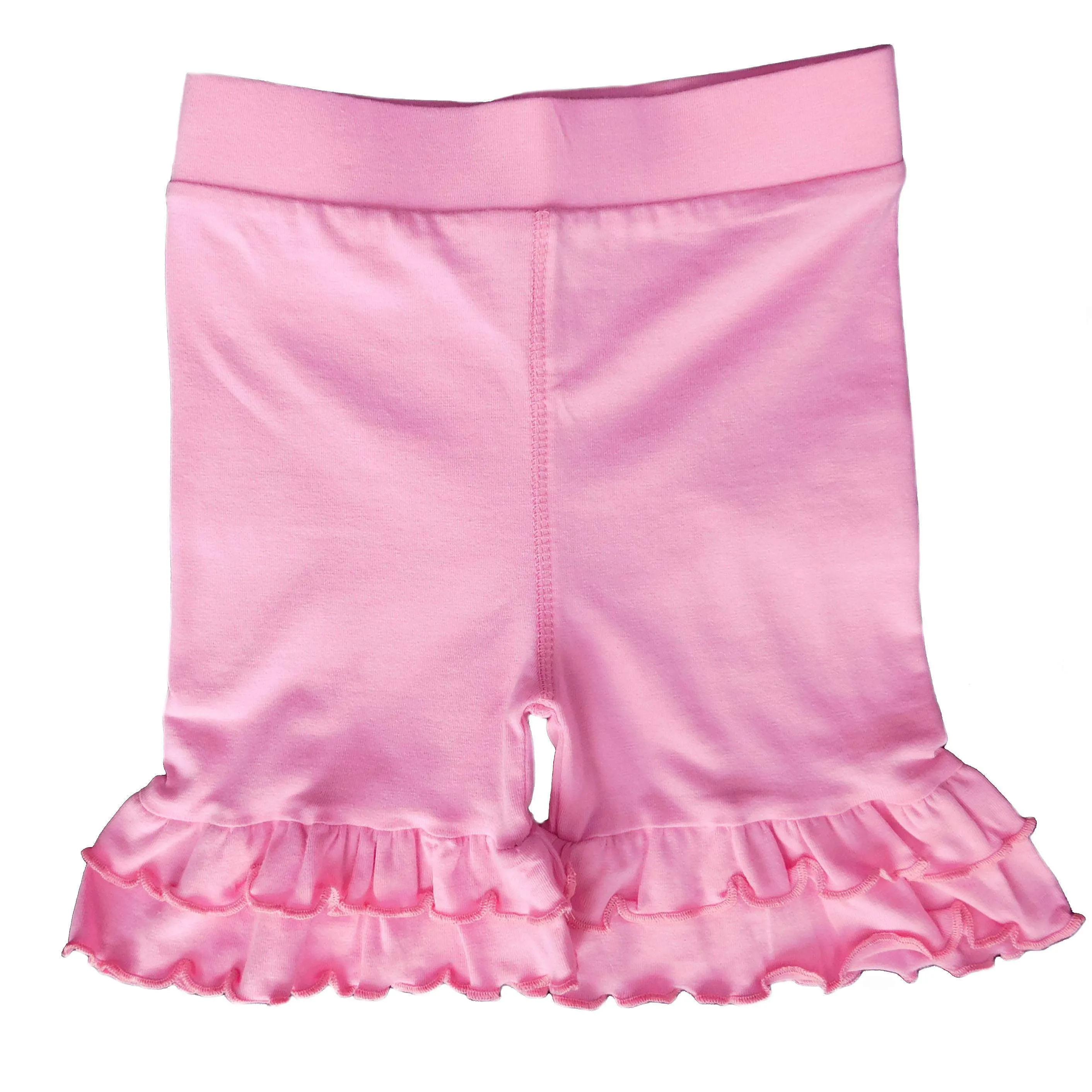 Pink Stretch Cotton Knit Ruffled Shorts 4-8Y