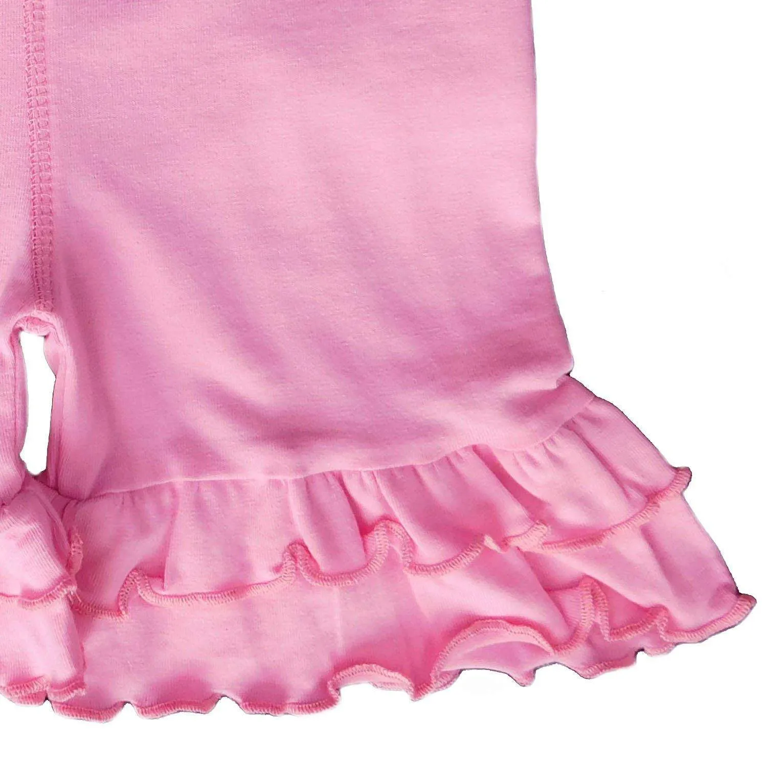 Pink Stretch Cotton Knit Ruffled Shorts 4-8Y