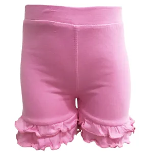 Pink Stretch Cotton Knit Ruffled Shorts 4-8Y