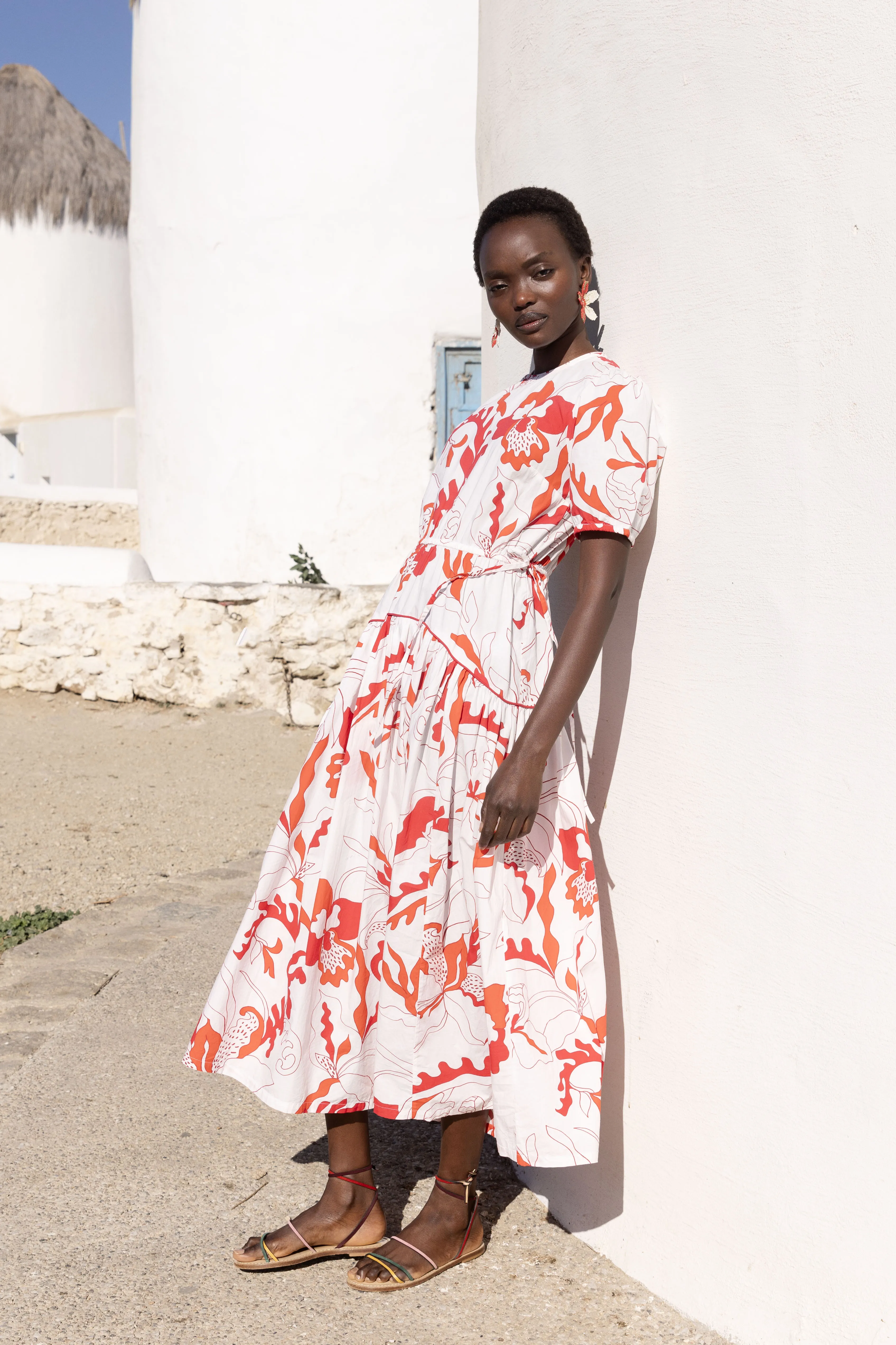 Piped Puff Sleeve Maxi- Orchid Red