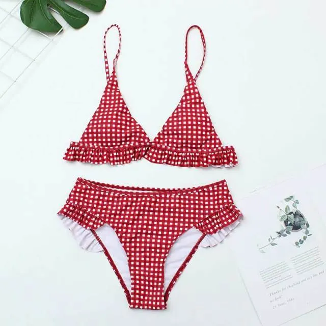 Plaid Sexy Women Bikini Set 2019 New Push Up Ruffles Padded Swimwear Bikini Hot Sale Women Bathing Suit Beachwear Swimming Suit