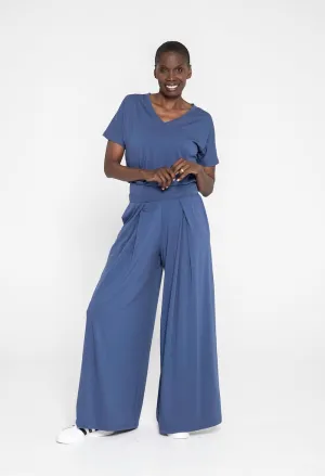 Pleated Maxi Pant Jersey- Oceana Blue