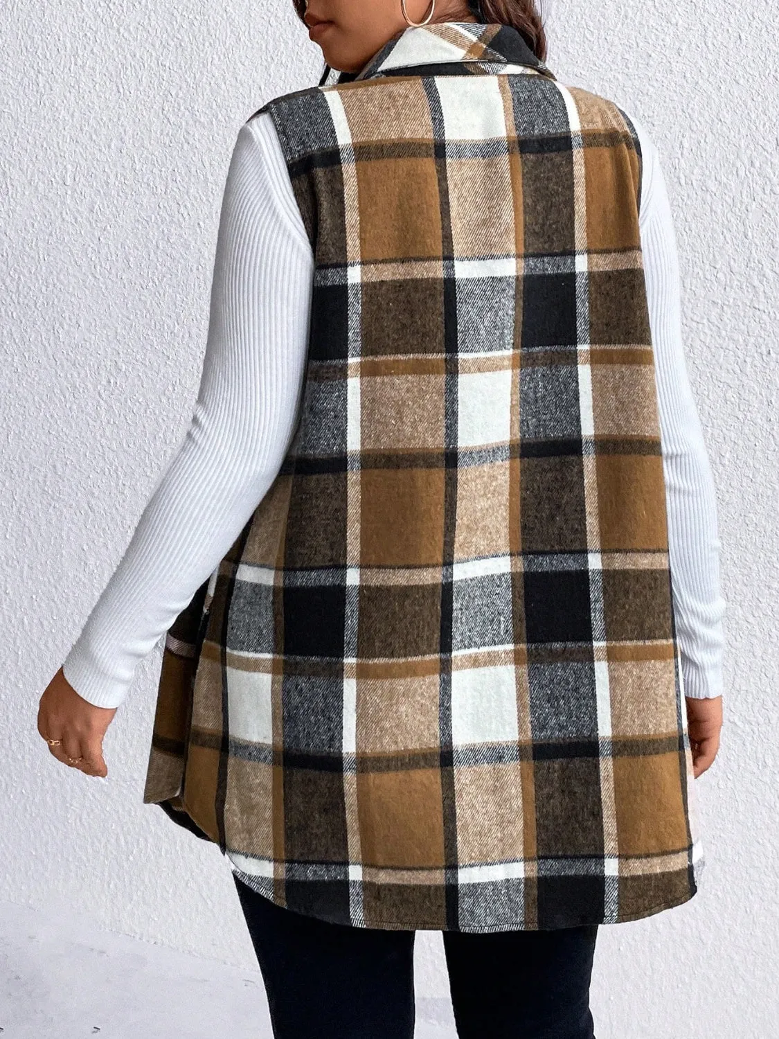 Plus Size Button Up Vest Coat
