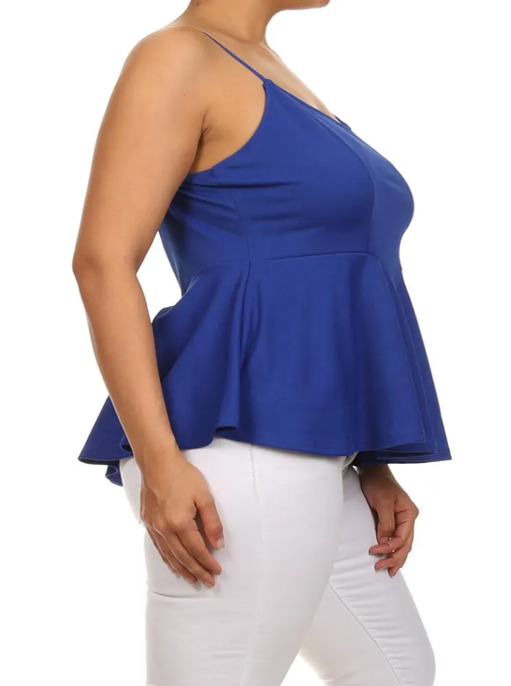 Plus Size Sexy Blue Peplum Tank