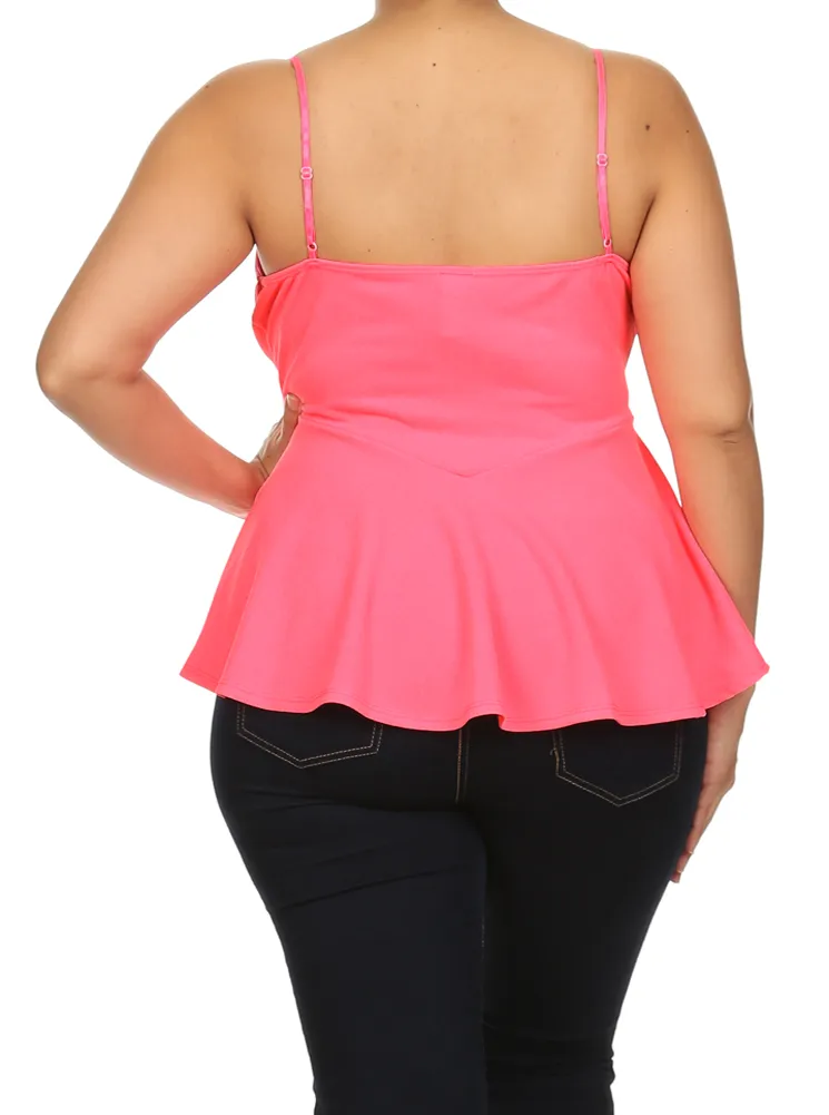 Plus Size Sexy Neon Pink Peplum Tank