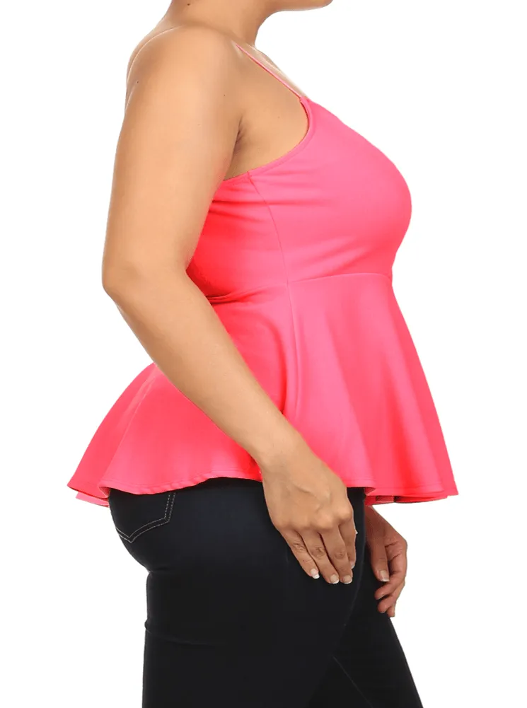 Plus Size Sexy Neon Pink Peplum Tank