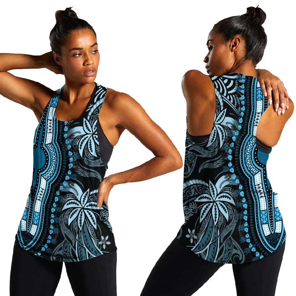 Polynesia Mixed African Dashiki Women Racerback Tank Afro-pacific Culture - Blue LT9