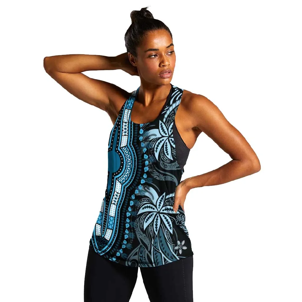 Polynesia Mixed African Dashiki Women Racerback Tank Afro-pacific Culture - Blue LT9