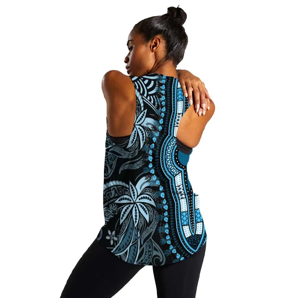 Polynesia Mixed African Dashiki Women Racerback Tank Afro-pacific Culture - Blue LT9
