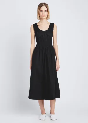 Poplin Gathered Dress (Black)