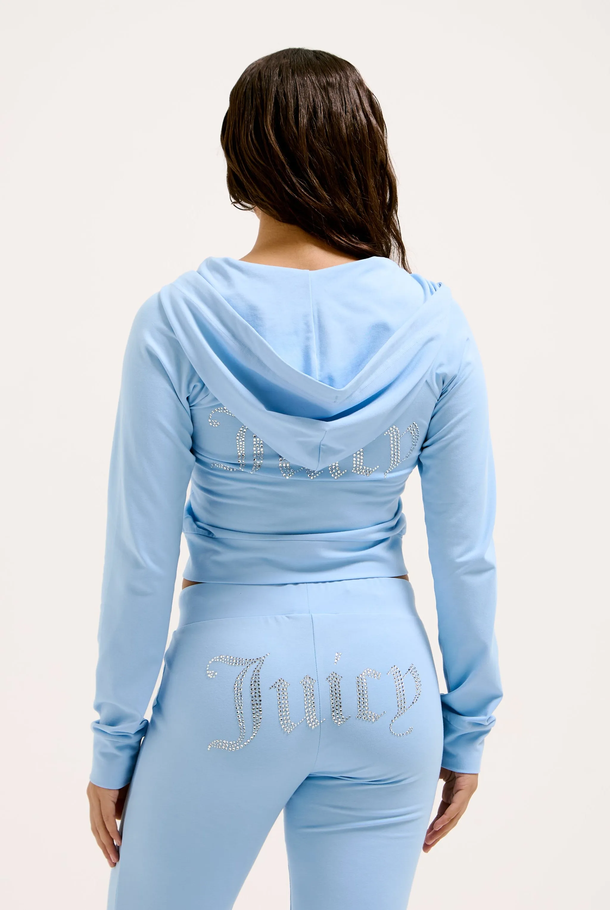 POWDER BLUE DIAMANTÉ JERSEY ZIP-THROUGH HOODIE