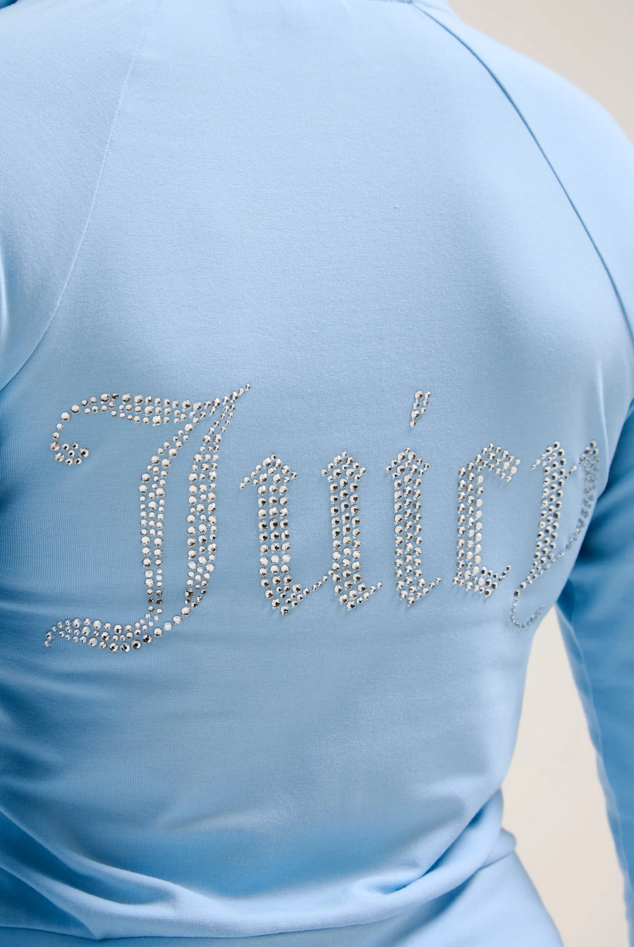 POWDER BLUE DIAMANTÉ JERSEY ZIP-THROUGH HOODIE