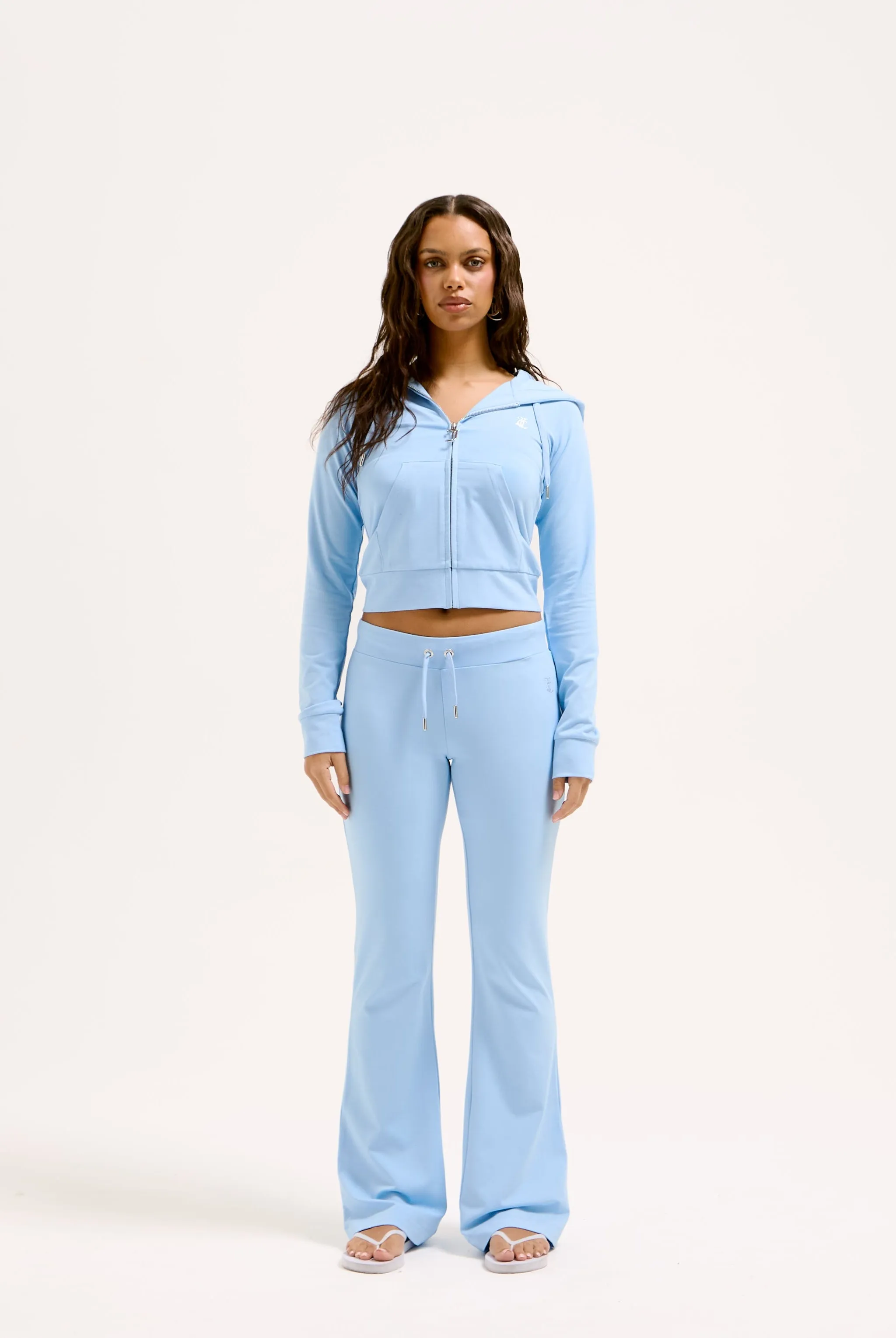 POWDER BLUE DIAMANTÉ JERSEY ZIP-THROUGH HOODIE