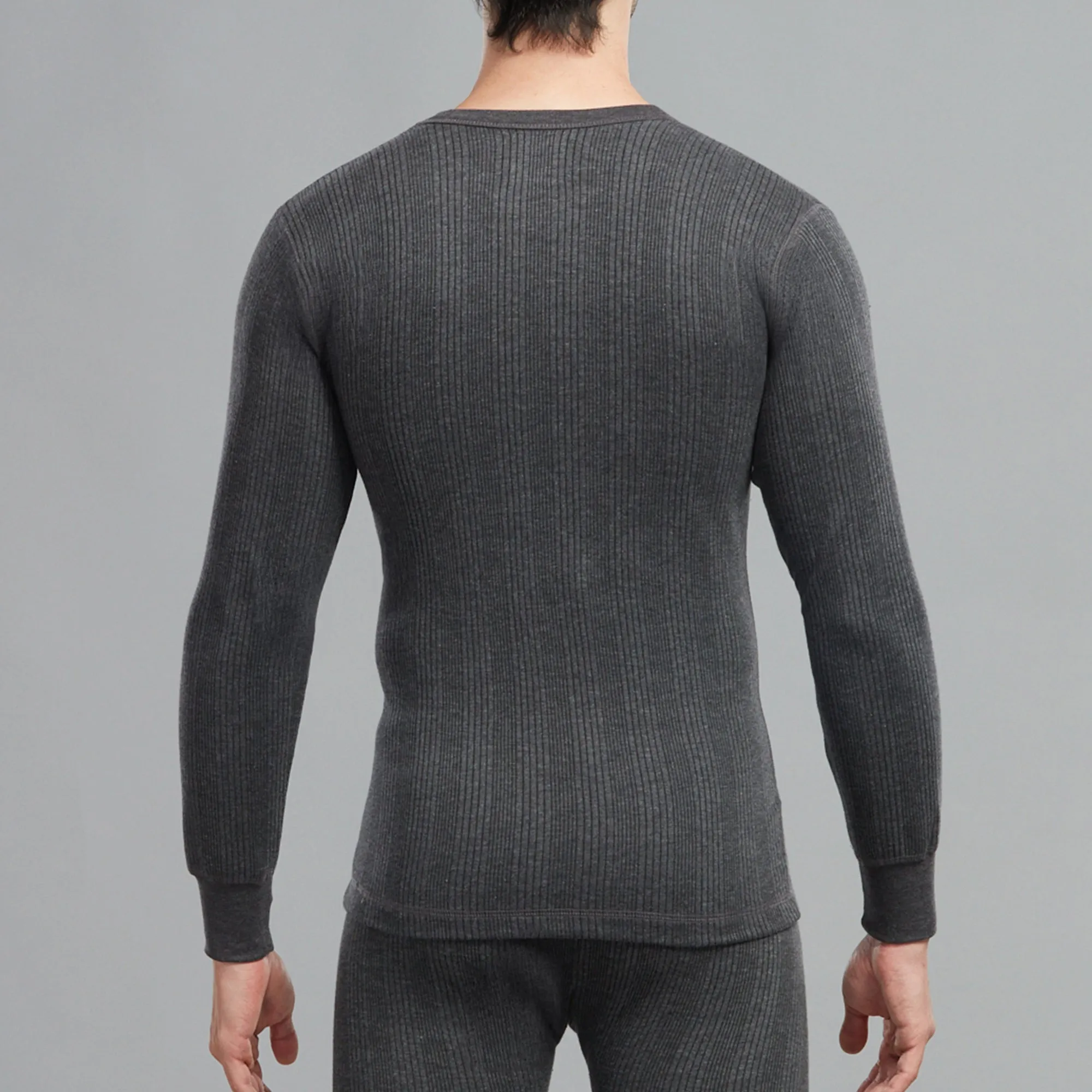 Premium Cotton-Polyester Blend Flare Slim Thermal Vest with a V-Neck, Full Sleeves, and Elastane Ribbing - Charcoal