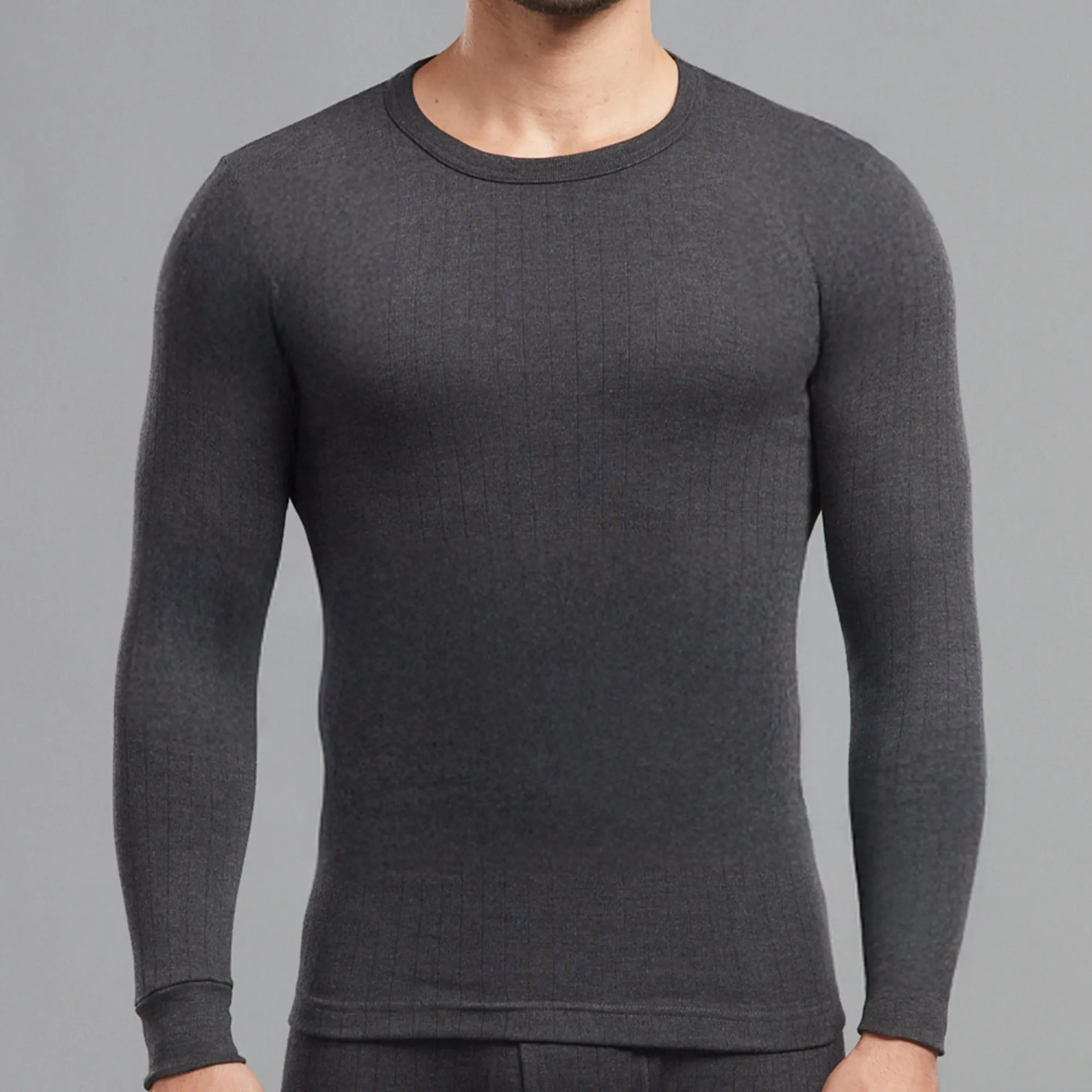 Premium Cotton-Polyester Blend Parka Thermal Vest with a Round Neckline, Slim Fit, Elastane Binding, and Full Sleeves - Charcoal