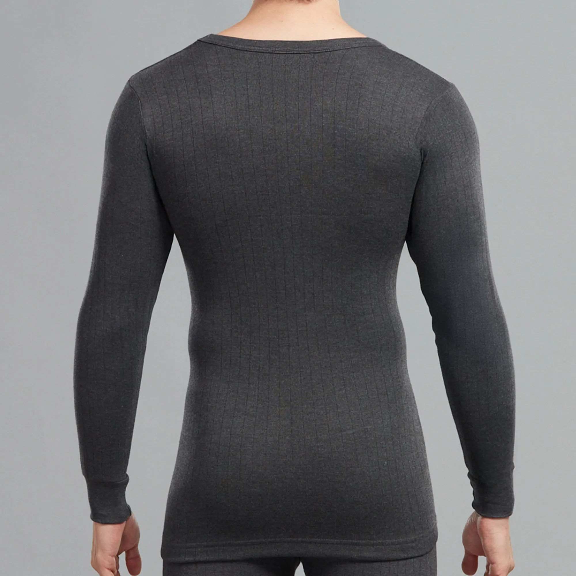 Premium Cotton-Polyester Blend Slim Fit Parka Thermal Vest with a V-Neck, Elastane Ribbing, and Full Sleeves - Charcoal