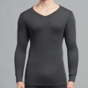 Premium Cotton-Polyester Blend Slim Fit Parka Thermal Vest with a V-Neck, Elastane Ribbing, and Full Sleeves - Charcoal