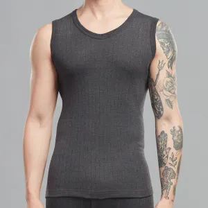 Premium Cotton-Polyester Blend Slim Fit Parka Thermal Vest with a V-Neckline, Sleeveless, and Breathable Feel - Charcoal