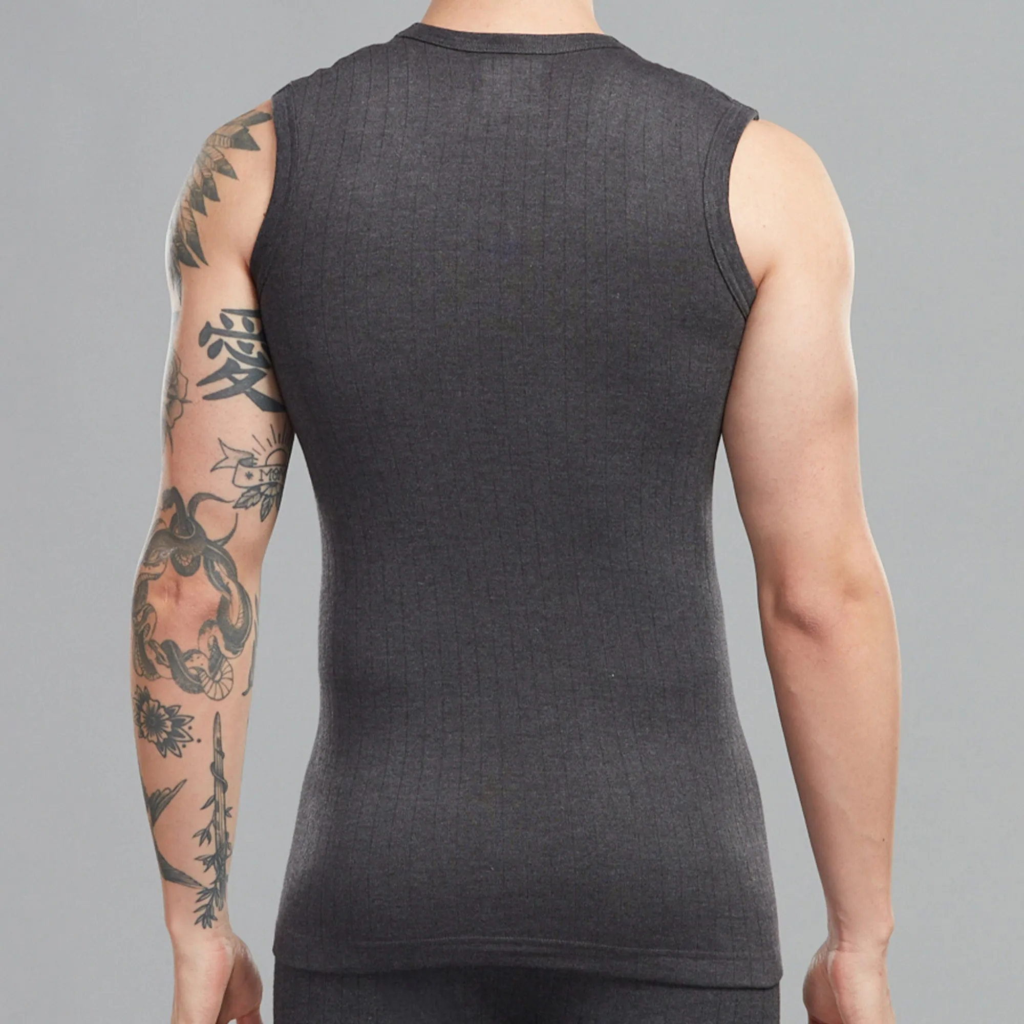 Premium Cotton-Polyester Blend Slim Fit Parka Thermal Vest with a V-Neckline, Sleeveless, and Breathable Feel - Charcoal