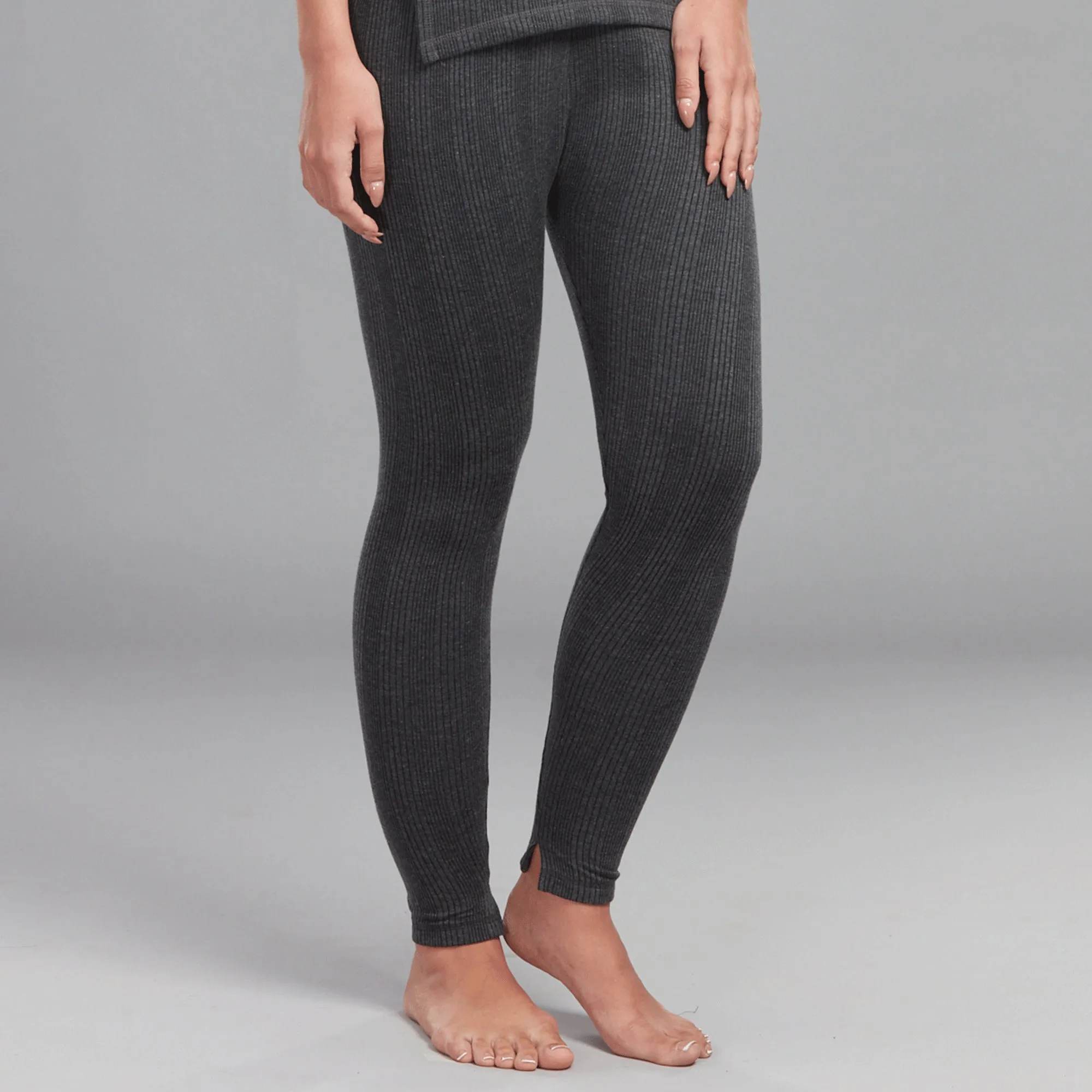 Premium Cotton Polyester Women's Big Thermal Long Trousers with Bottom Cuffs and Slits - Charcoal