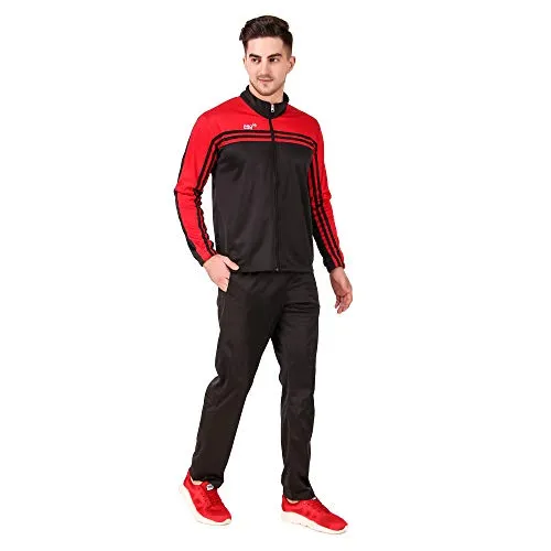 Pro Sports Track Suit for Men Full Zip Running Jogging Athletic Sports Jacket and Pants Set Red/Black