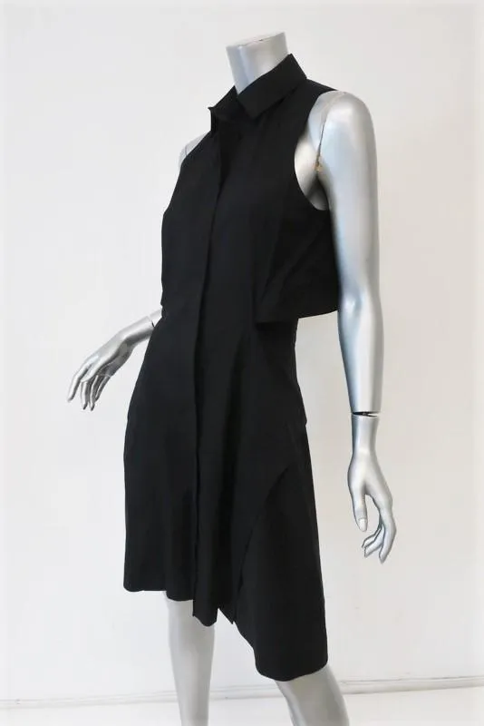 Proenza Schouler Shirtdress Black Cotton Size 4 Sleeveless Open-Back