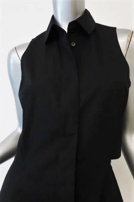 Proenza Schouler Shirtdress Black Cotton Size 4 Sleeveless Open-Back
