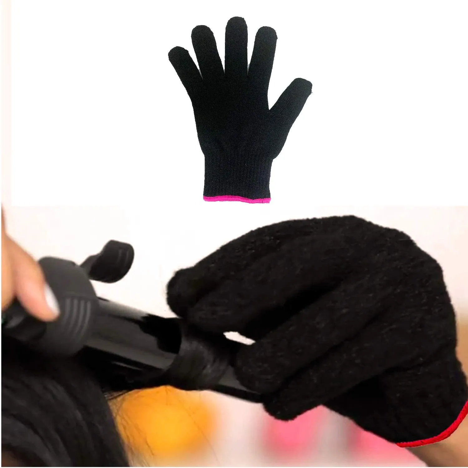 Professional Heat Resistant Glove for Hair Styling Heat Blocking for Curling, Flat Iron and Curling Wand Suitable for Left and Right Hands, 1 Piece, Pink Edge