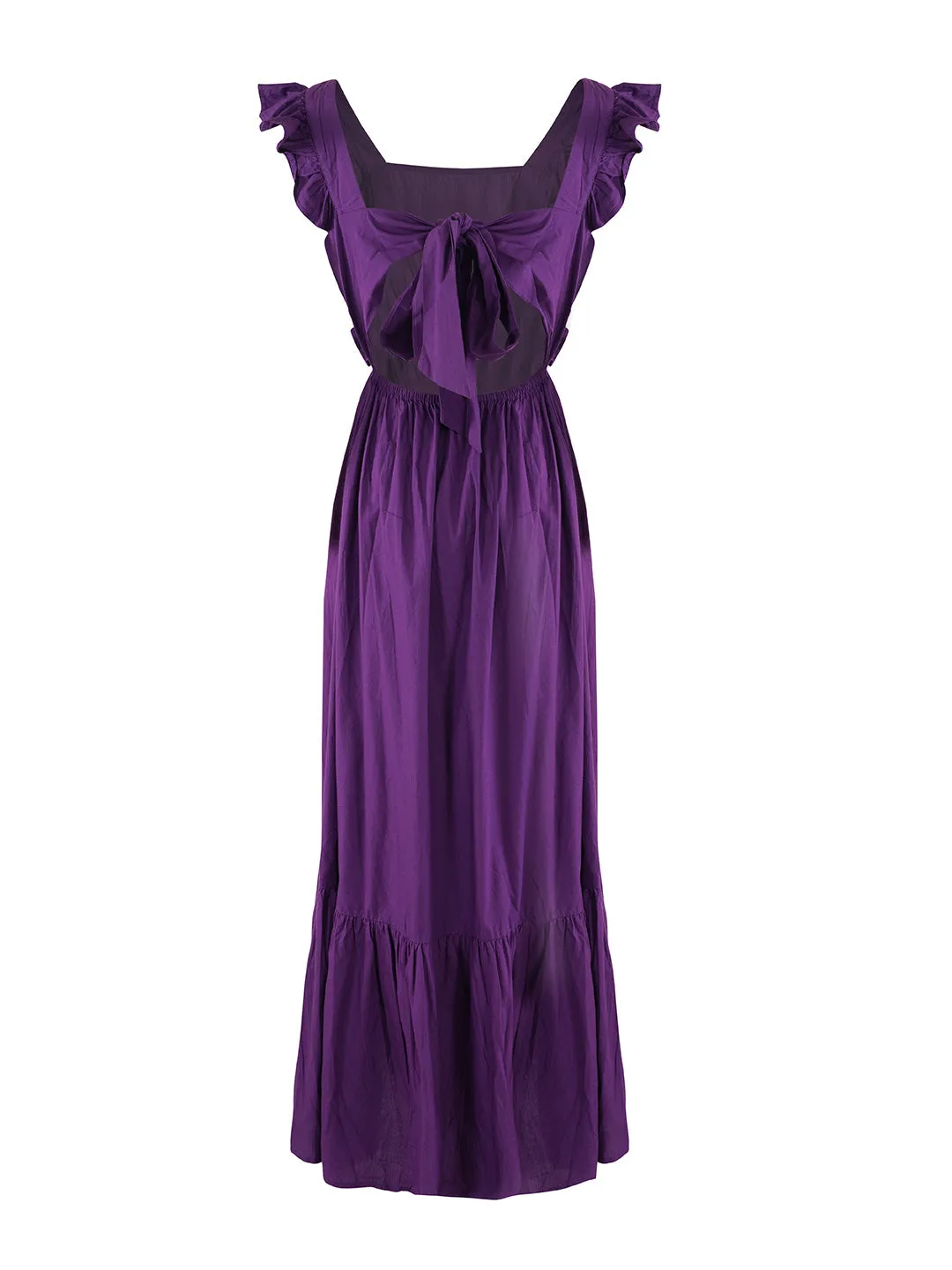 Purple Poplin Back Tie-Up Maxi Dress