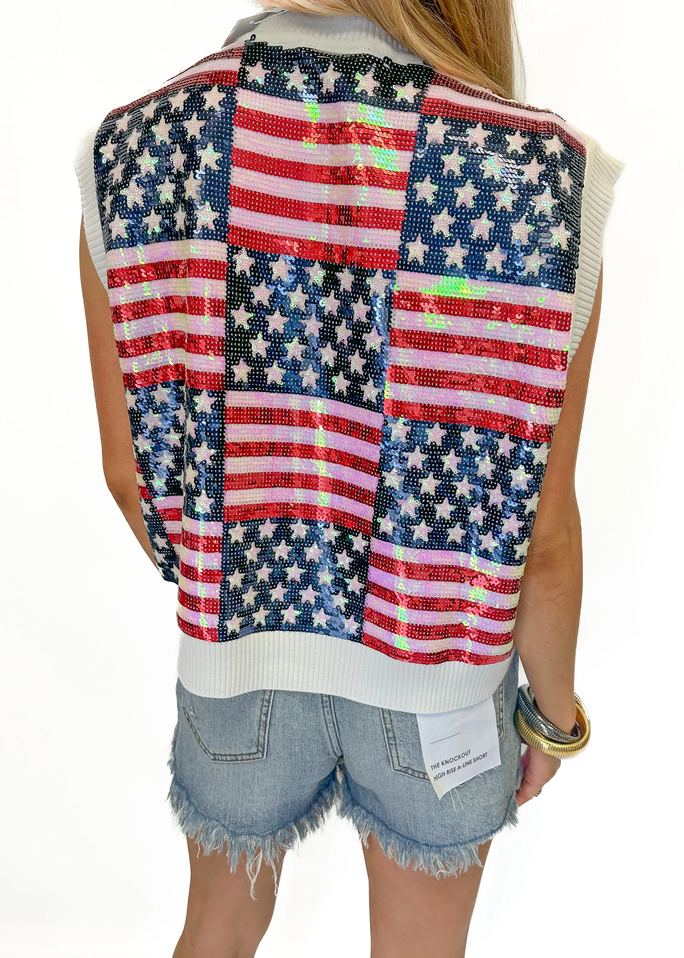 Queen of Sparkles Full Sequin Stars & Stripes Sweater Vest