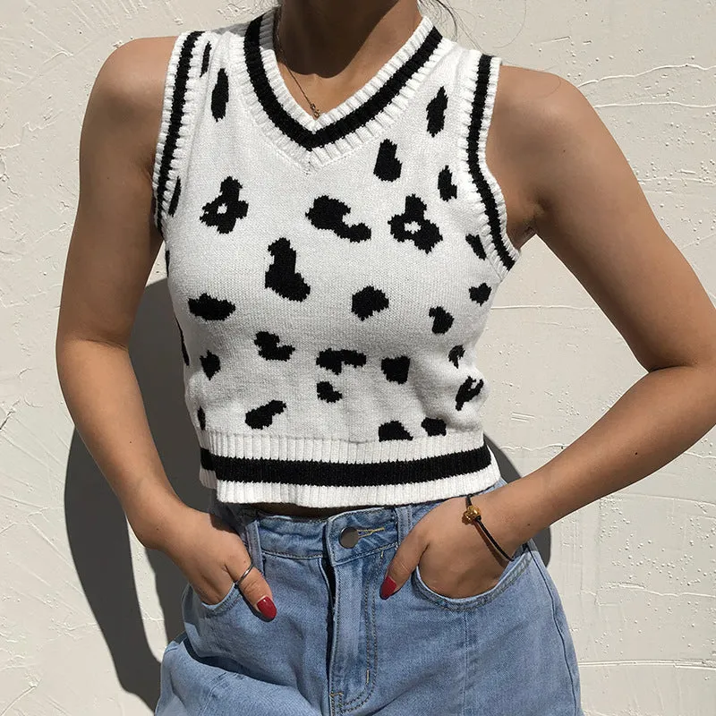 "COW PATTERN SWEATER" VEST N103006