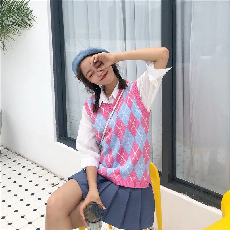"FOUR COLOR PLAID SWEATER" VEST N103002
