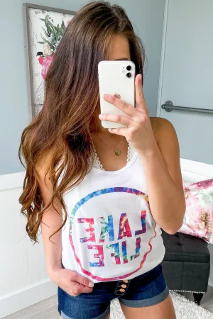 "Lake Life" Tie Dye Graphic Tank- White