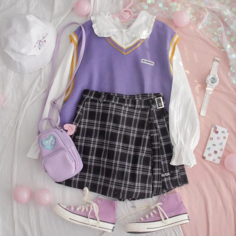 "PURPLE / BLUE V-NECK" KNIT VEST K090804
