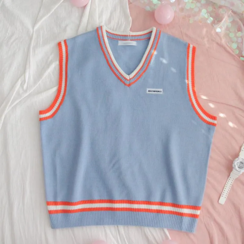 "PURPLE / BLUE V-NECK" KNIT VEST K090804