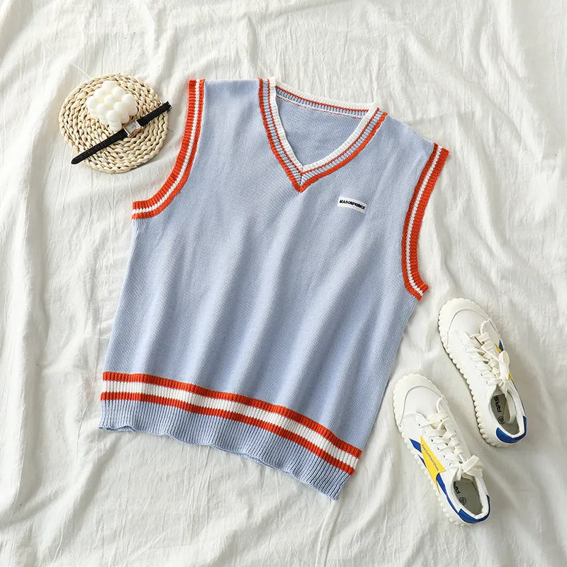 "PURPLE / BLUE V-NECK" KNIT VEST K090804