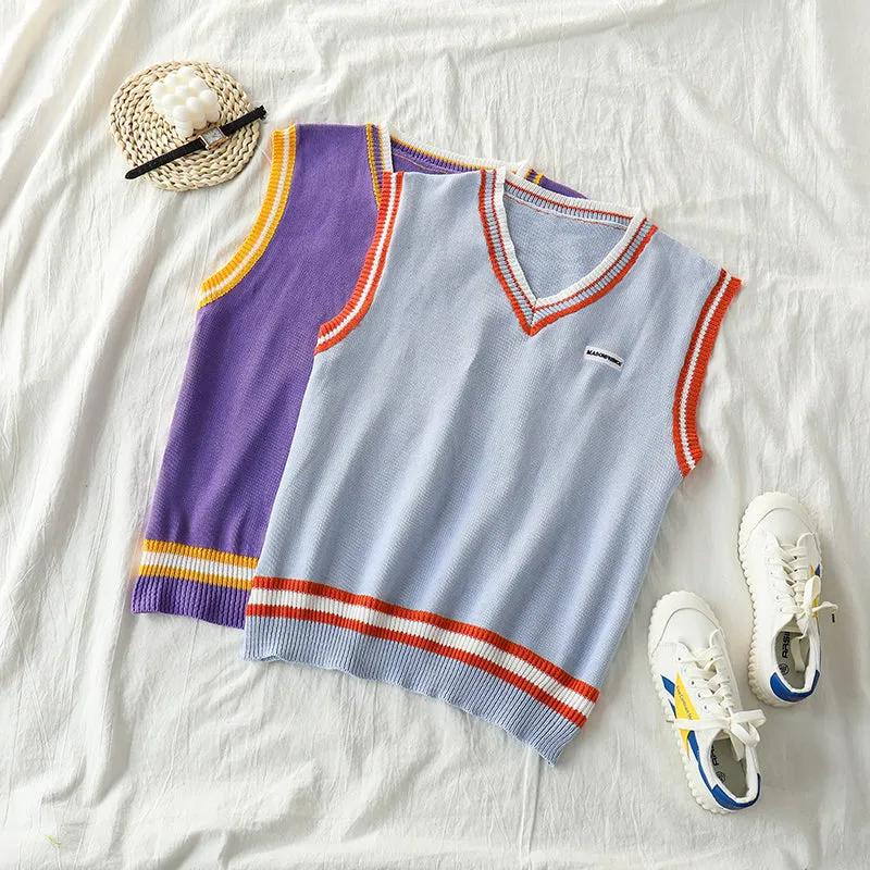 "PURPLE / BLUE V-NECK" KNIT VEST K090804