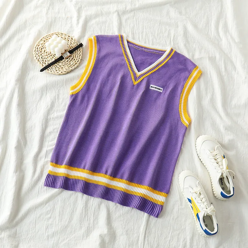 "PURPLE / BLUE V-NECK" KNIT VEST K090804