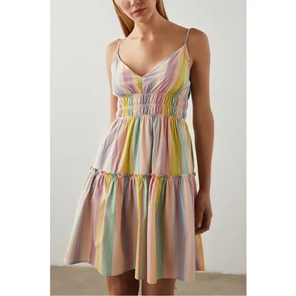 Rails Carmen Guava Multi Stripe Sleeveless Poplin Mini Dress Smocked Womens XL