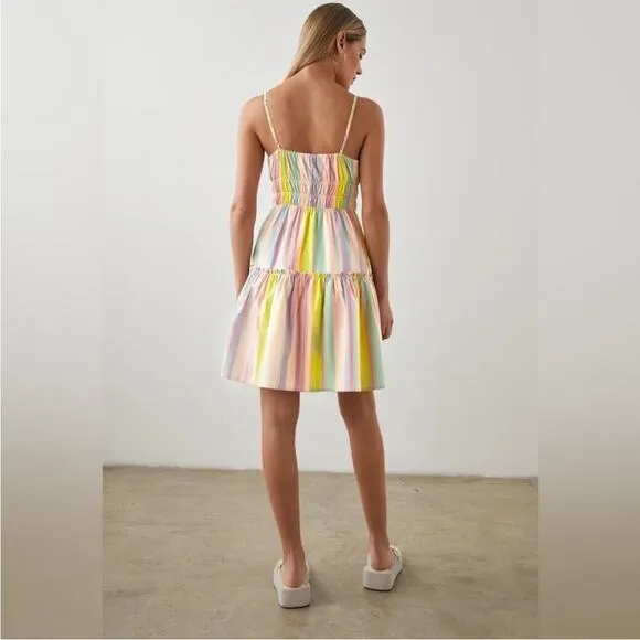 Rails Carmen Guava Multi Stripe Sleeveless Poplin Mini Dress Smocked Womens XL