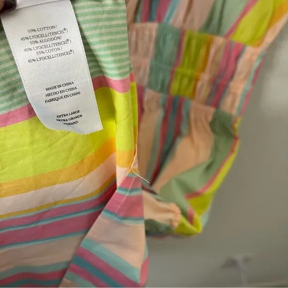 Rails Carmen Guava Multi Stripe Sleeveless Poplin Mini Dress Smocked Womens XL