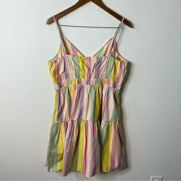 Rails Carmen Guava Multi Stripe Sleeveless Poplin Mini Dress Smocked Womens XL