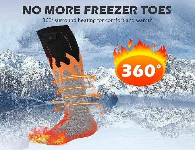 Rechargeable Heated Socks for Men Women Flame Pattern 5V 5000mAh Battery Powered Cold Weather Washable Winter Thermal Thickened Warming Socks for Winter Skiing Riding Camping Outdoors