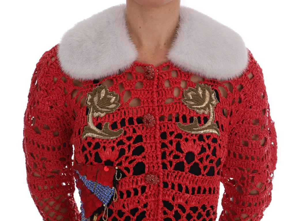 Red Fairy Tale Fur Crystal Cardigan Sweater
