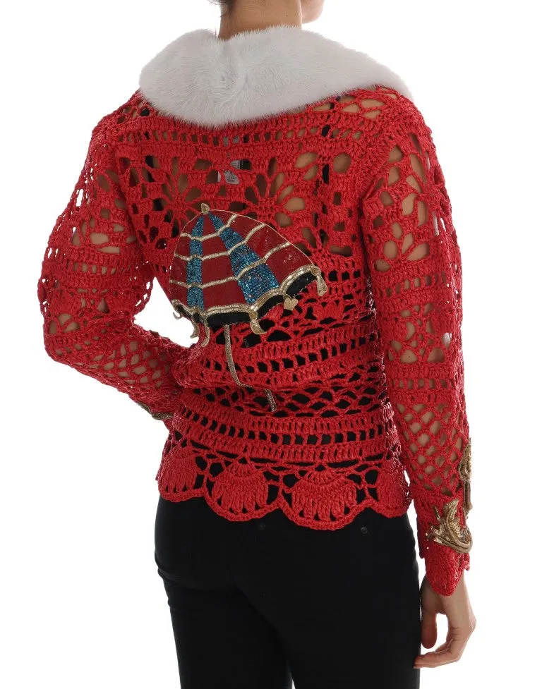 Red Fairy Tale Fur Crystal Cardigan Sweater