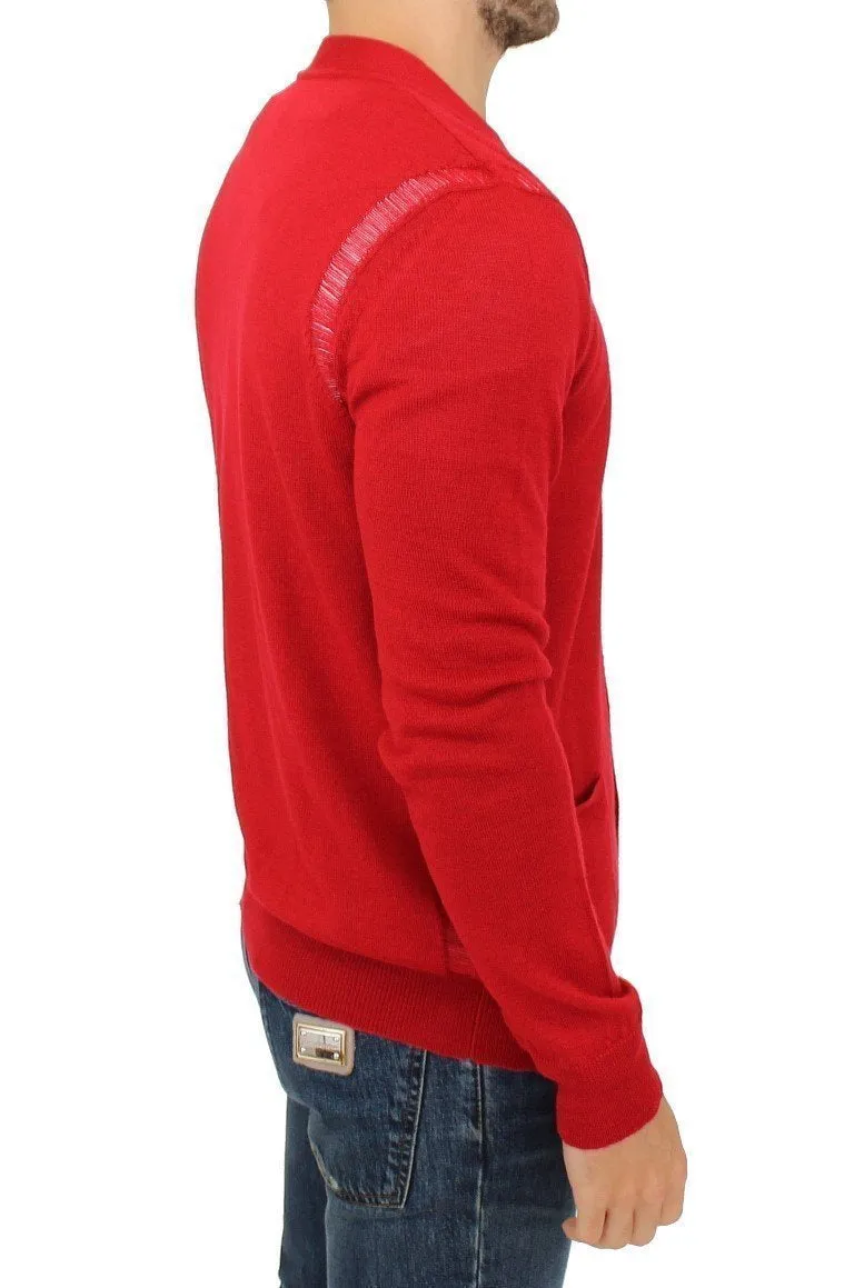 Red wool cardigan sweater