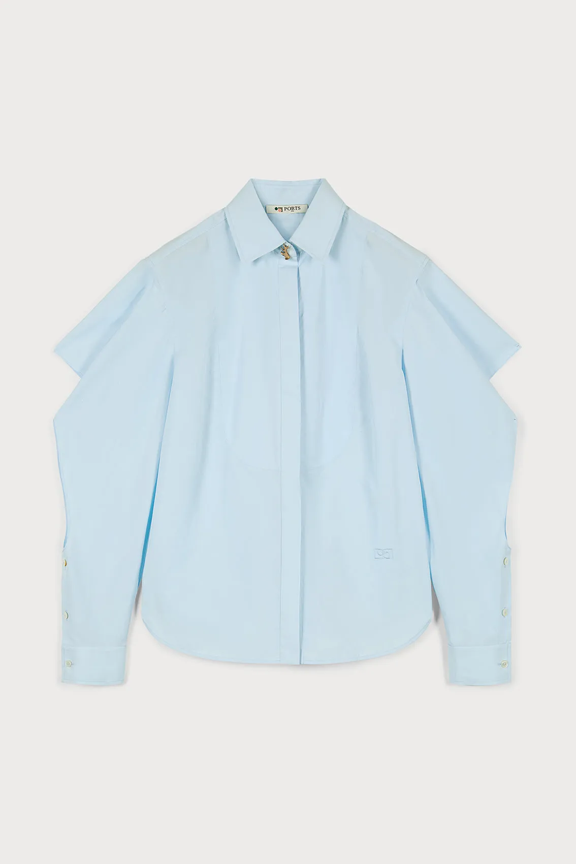 REFINED PORTS 1961 PALE BLUE SHIRT - SHOWCASING DISTINCTIVE CUT-OUT DESIGN ELEMENTS