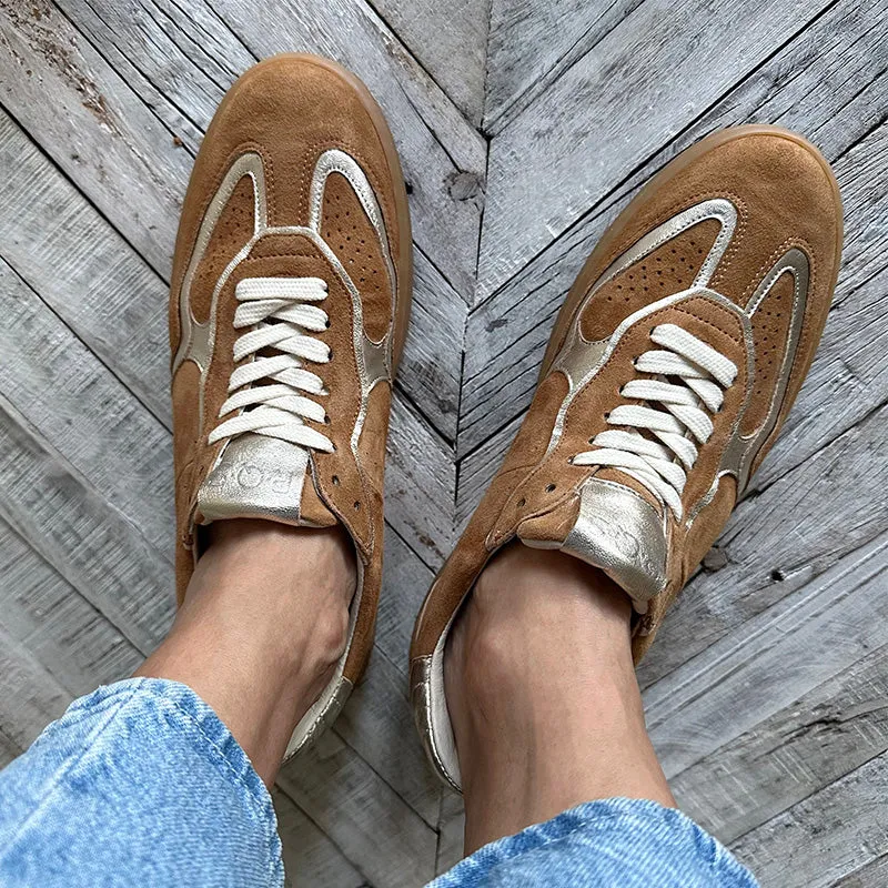 Reqins Brown Metallic Suede Sneakers