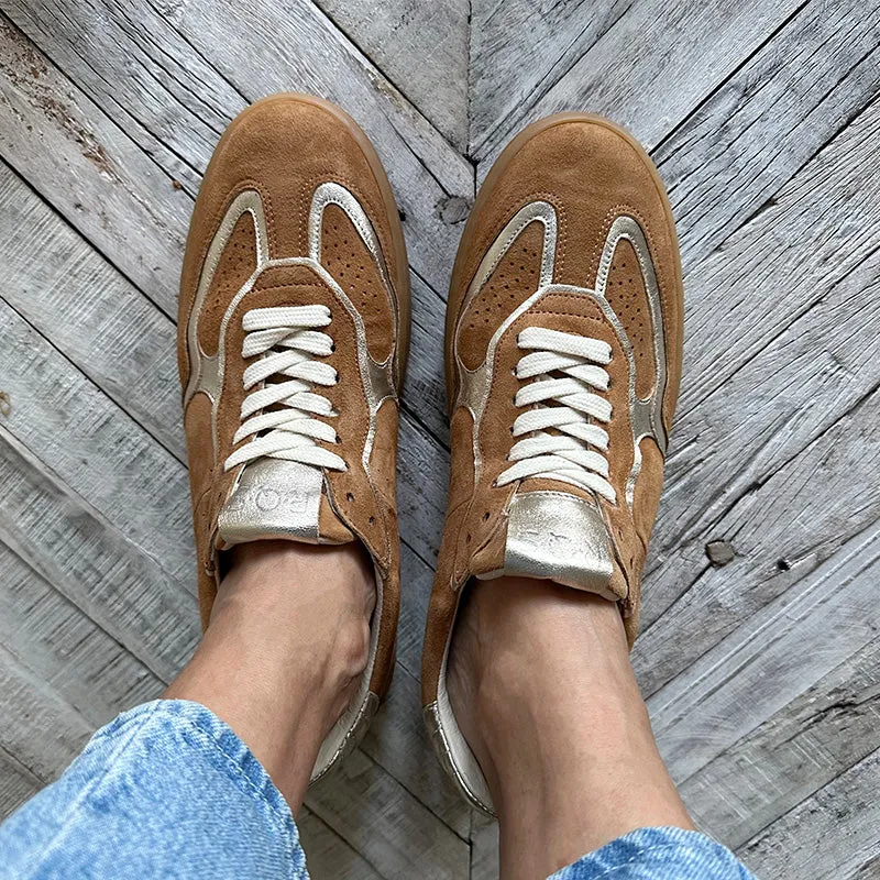 Reqins Brown Metallic Suede Sneakers