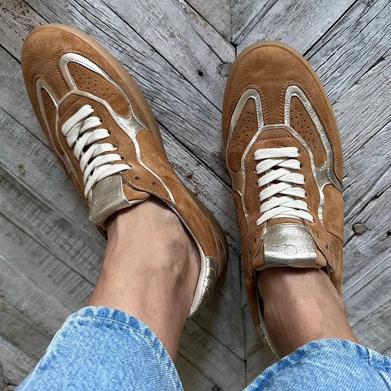 Reqins Brown Metallic Suede Sneakers